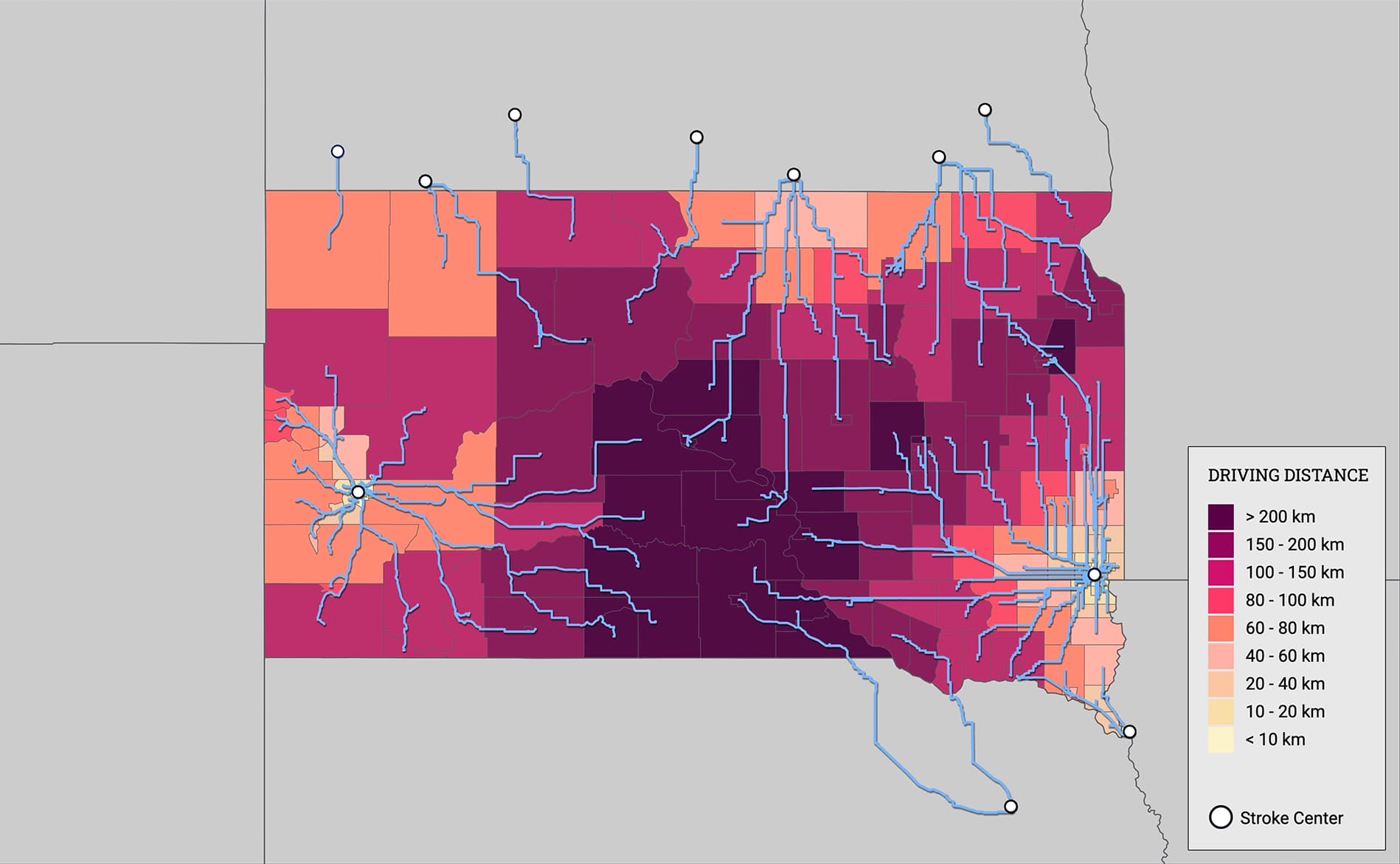 You're having a stroke. How far do you need to drive to a hospital?