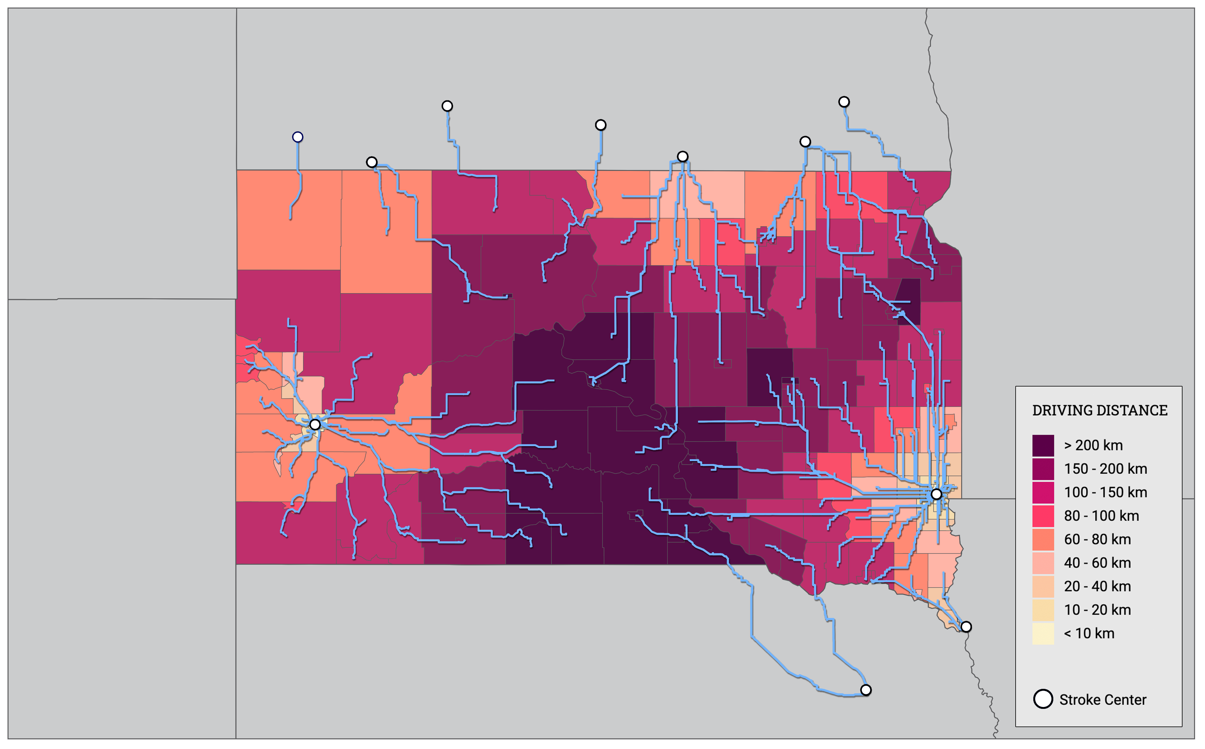South Dakota stroke center distances